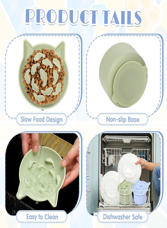 Funnymoom عبوة من قطعتين من أوعية الطعام البطيء المصنوعة من السيليكون من Funnymoom، وعاء طعام مرتفع للقطط مناسب للطعام الجاف والرطب، تصميم مائل بقاعدة مانعة للانزلاق، زاوية قابلة للتعديل للحيوانات الأليفة (أخضر وأزرق) - Image 5